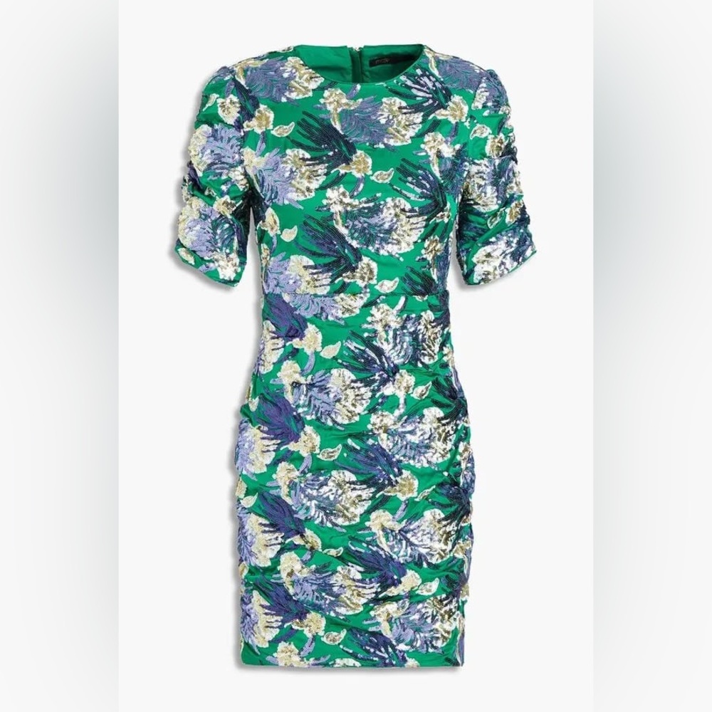 Maje Green and Purple Floral Mini Dress